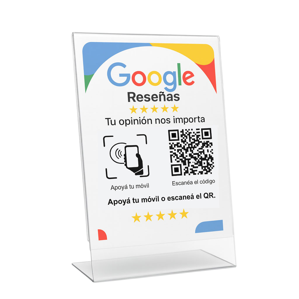 Cartel Google Reseñas NFC + QR en mostrador